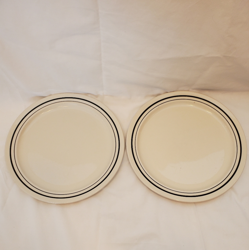 Newcor Stoneware Vintage 1992 Satellite Black 4027 Dinner Plates, Set of 2